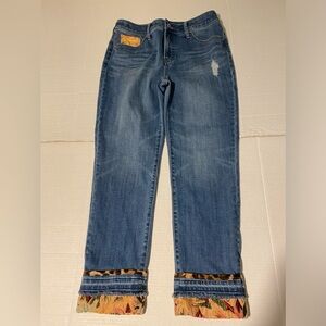 Chico’s 4R women’s So Slimming Girlfriend floral patch distressed ankle jeans